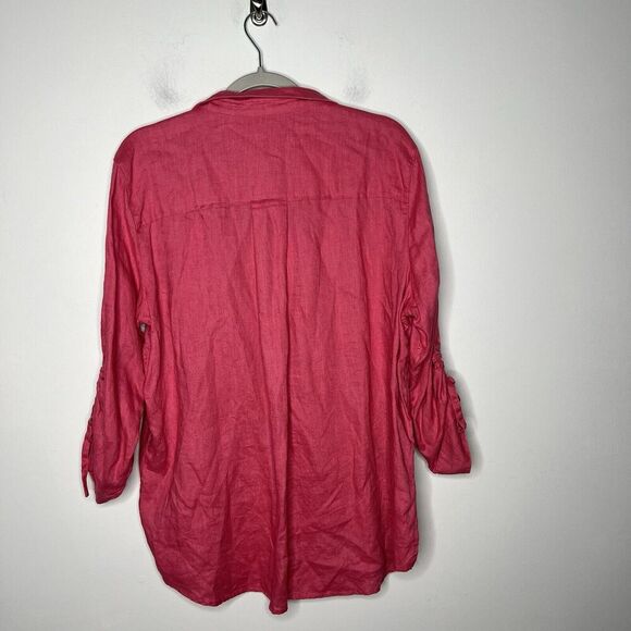 John Mark Top Womens XL Button Up Textured Ruched 3/4 Sleeves Linen Lagenlook - Picture 11 of 14